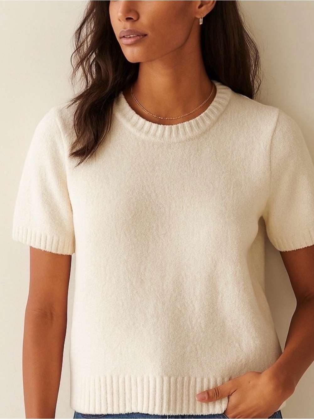 Abercrombie & Fitch Cream Short Sleeve Crewneck Sweater